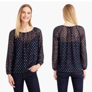 J. Crew Dark Blue Blouse with Rainbow Dots